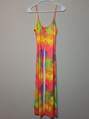 True Rock Open Front Maxi Overlay W/High Waisted Shorts Neon Tie-Dye